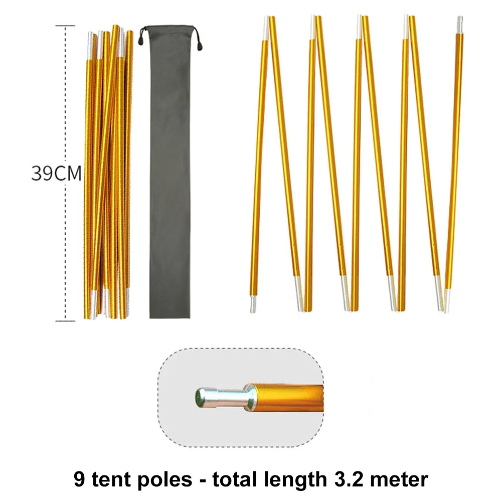 2pcs/Set 8.5mm 10.5ft-13.5ft Outdoor Camping Tent Rod Aluminum Alloy Supporting Pole Tent Accessories 320/340/360/390/410CM Part