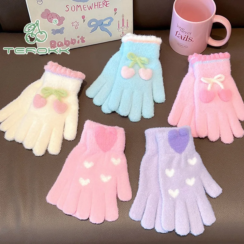 

Корейские детские теплые перчатки с длинными пальцами для детей от 6 до 12 лет, зимние ветрозащитные утепленные детские велосипедные варежки для мальчиков и девочек