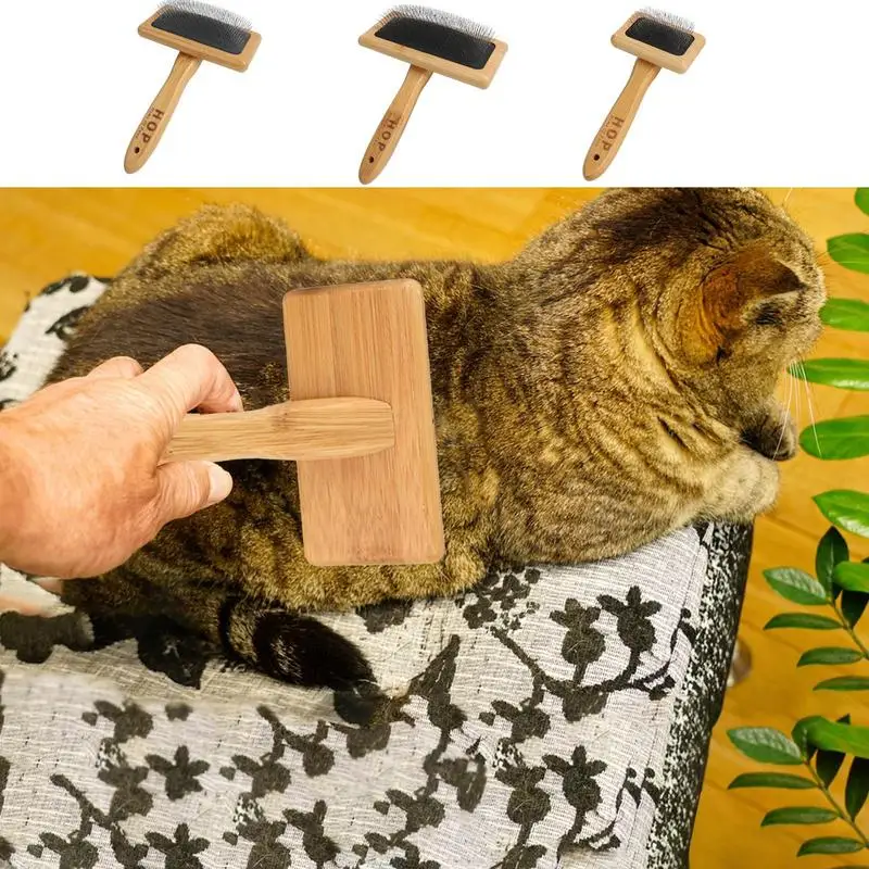 

Pet Hair Removal Comb for Cats Pets Grooming Tool with Wood Handle Dog Combs Brushes Cat Accessories Self-Cleaning Slicker