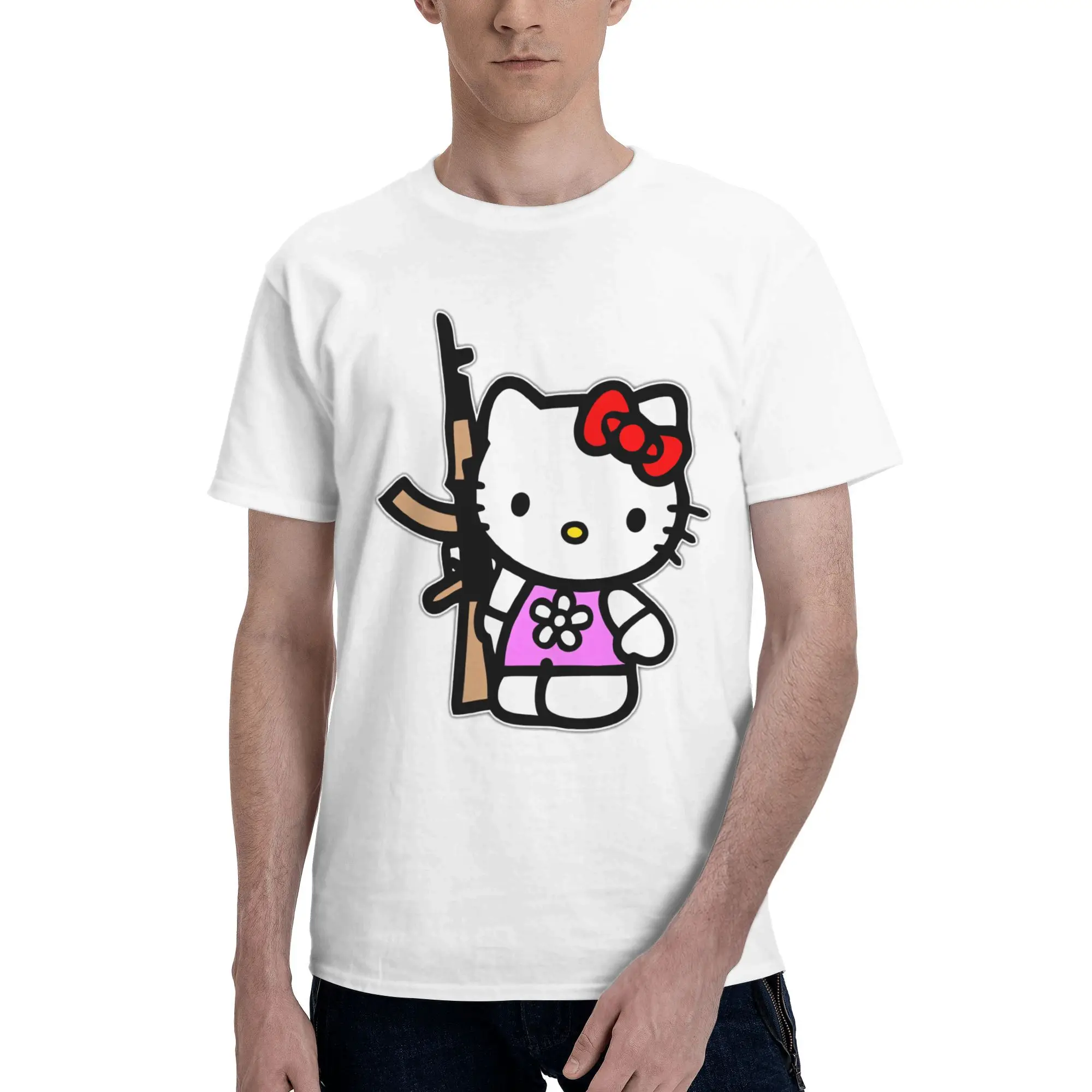 

3D Printed Hello Kitty AK 47 Bayingimg T Shirts Clothing Funny Short Sleeve Round Collar Tees Gift Idea T-Shirts Cosplay