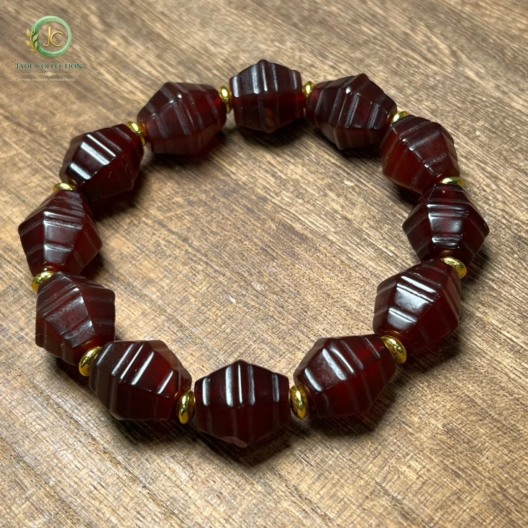 Tibetan Old Agate Beads Hexagonal Bracelet Men Women Healing Gemstone Fine Jewelry Genuine Red Weathered Agate Bracelets Bangles