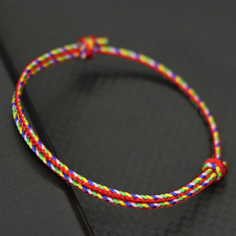 Handgewebtes ethnisches buntes Seilarmband, Unisex, einfacher Knoten, verschiebbar, verstellbar, zweilagiges Fadenarmband, Outdoor-Mutter-Geschenkschmuck