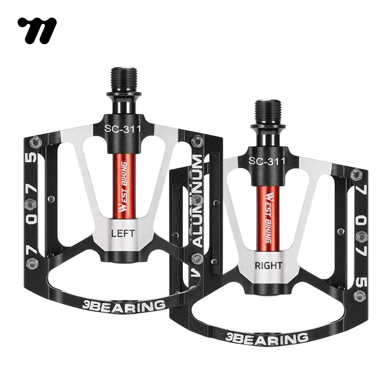 WEST BIKING Pedali da ciclismo ultraleggeri 3 Cuscinetti MTB Bici da strada 7075 Pedale piatto antiscivolo in lega di alluminio Parti di ciclismo multicolori
