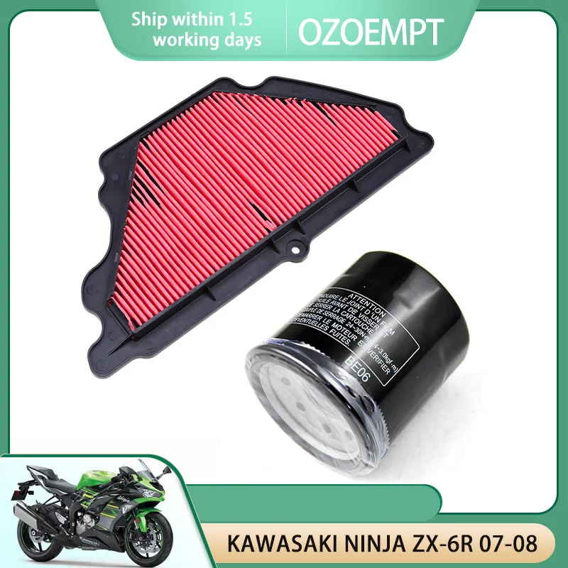 

OZOEMPT Motorcycle Air & Oil Filter Set Apply to KAWASAKI NINJA ZX-6R 07-08