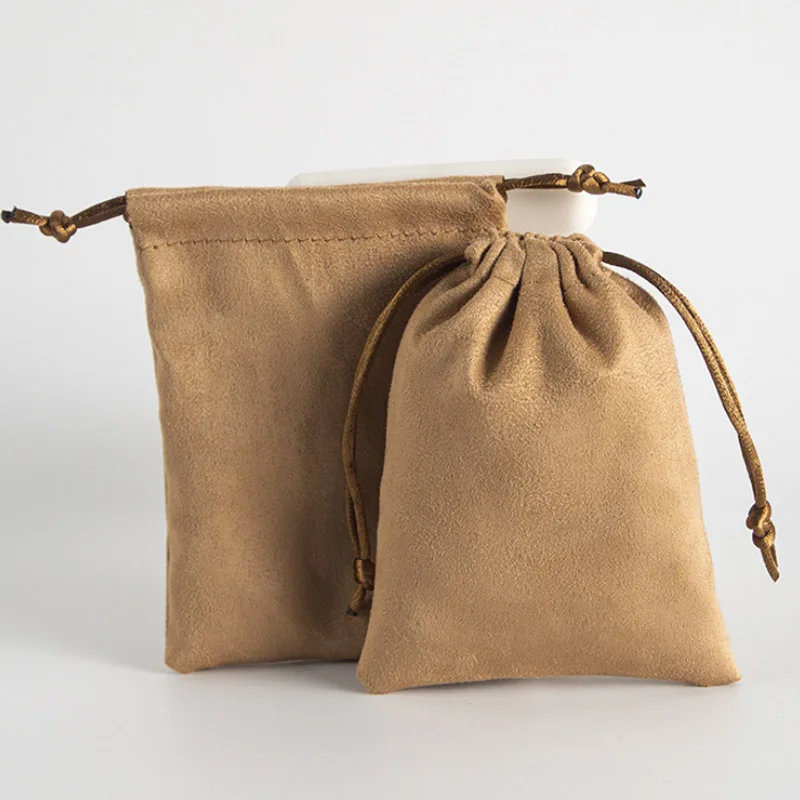 Brown Suede Gift Bags 7x9cm 9x12cm 10x15cm 50pcs/Lot Perfume Eyelashes Makeup Drawstring Pouches Jewelry Sachets