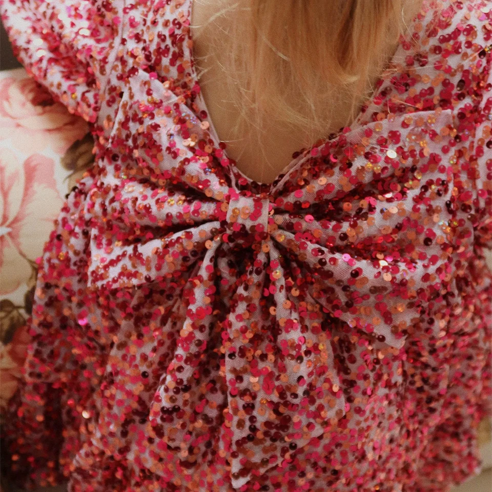 جديد 2025 KS فتاة التطريز الترتر فستان طفل جميلة مشرقة جاكيتات الفتيات فساتين الأميرة طفل الأطفال حفلة كرنفال Vestidos #5