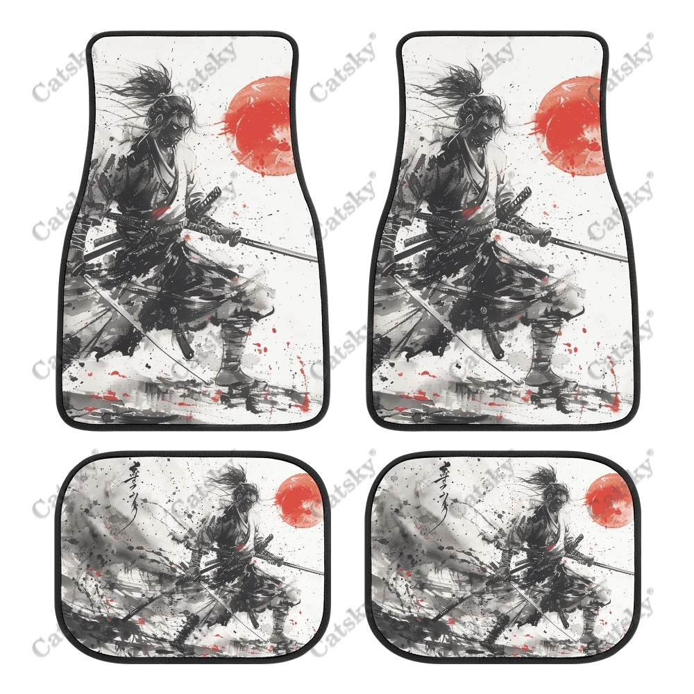 Japanese samurai ink painting Car Floor Mats Interior Accessories 4PCS Protection Anti-slip Suitable Floor Mats