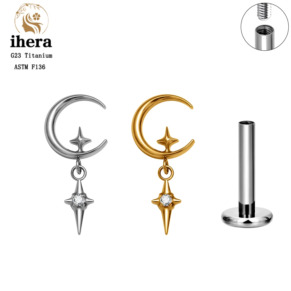 

ASTM F136 Titanium Moon Design Star Zircon Pendant Stud Earring 16G Ear Cartilage Tragus Helix Conch Lobe Piercing Jewelry