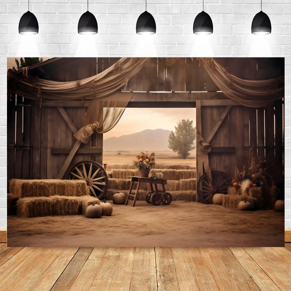 Western Cowboy Barn Farm Horse Photography Backdrop Haystack Wood House Door Birthday Party Decor Background Photo Studio Props