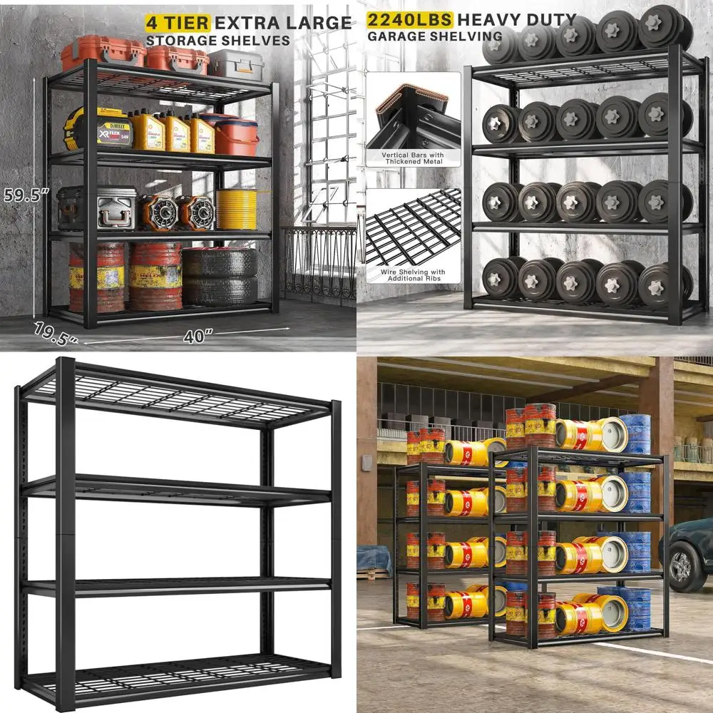 

40 Wide Heavy-Duty 4-Tier Adjustable Metal Garage Shelves, 2240 lbs Capacity