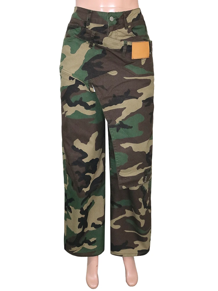 JENYAGE Damen Trendige Einzigartige Asymmetrische Wickel-Jeans mit Hoher Taille und Weitem Bein, Dekorative Riemen, Streetwear Baggy Hosen – Detail 15