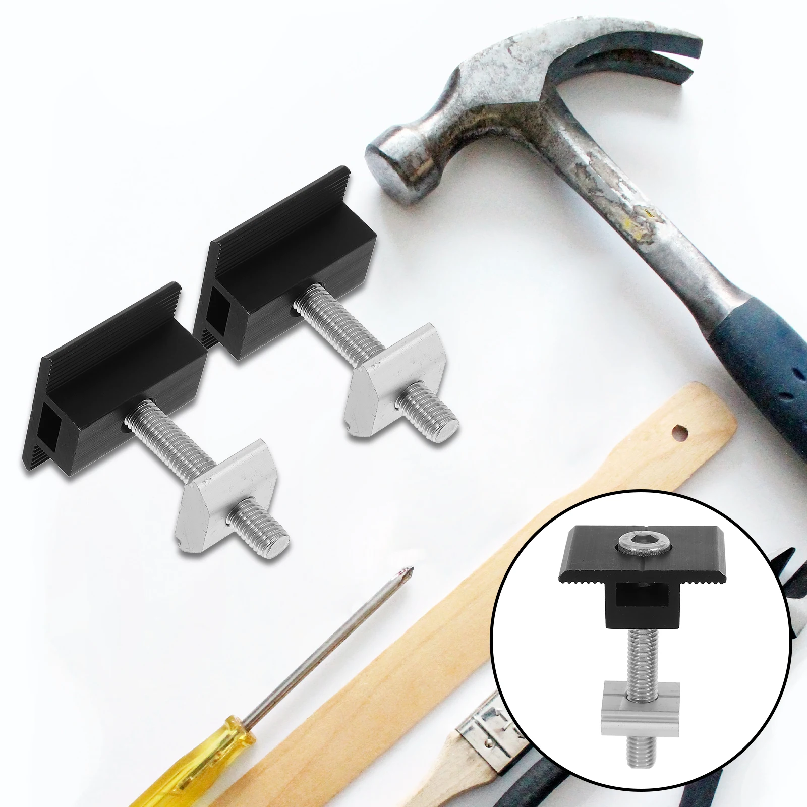 

4pcs Solar Panel Mid Clamps Photovoltaic Bracket Press Block Aluminum Alloy Mounting Brackets for RVs Houses Boats Adjustable