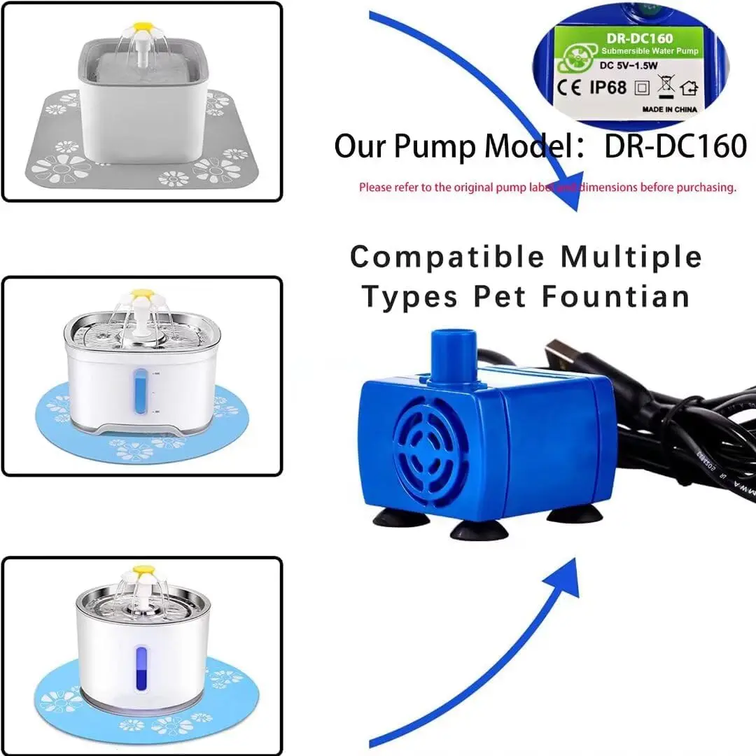 W5ater Pump for Cat Water Fountain Replacement Motor with LED Blue Light for Pet Dog Water 1Dispenser USB Plug Pet Accessories