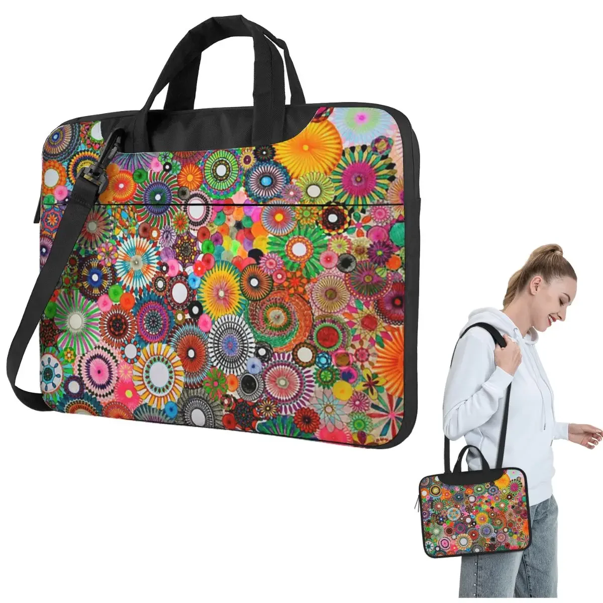 Childhood Dreams, A Colourful Spirograph Drawing Crossbody Laptop Bag Case Computer Bag 13 14 15.6 Inch Notebook Pouch Lenovo