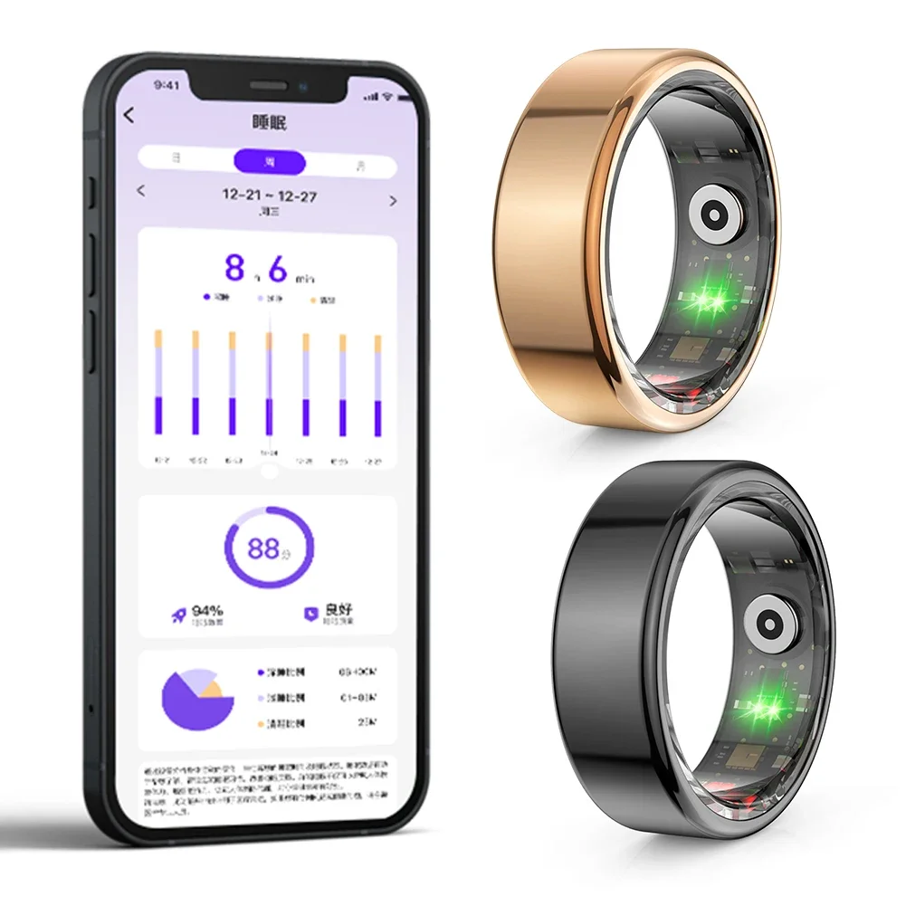 R02 Smart Ring Edelstahl Gesundheitsüberwachung IP68 & 3ATM Wasserdicht Multisportmodi Herzfrequenz Blutsauerstoff Tracker Ring