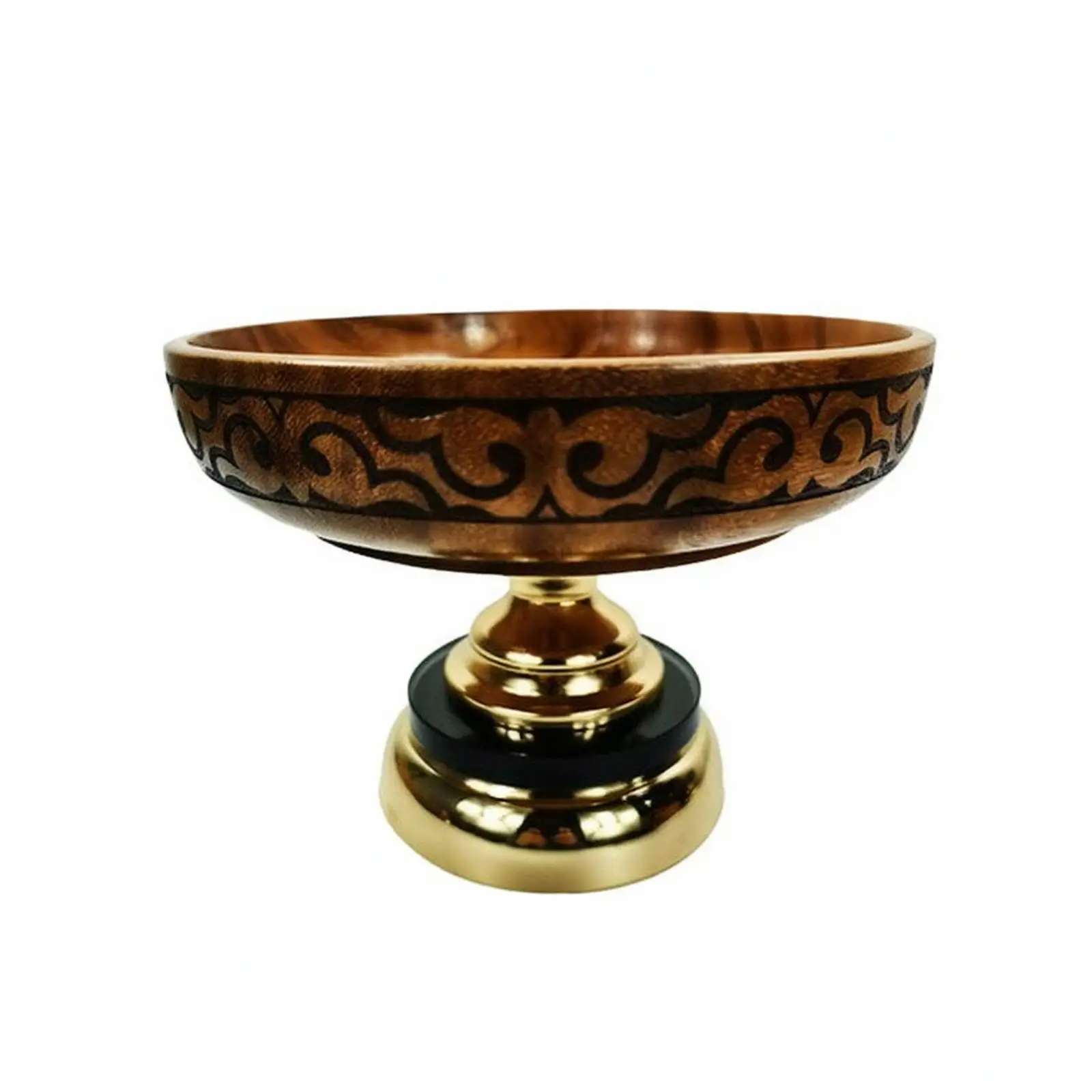 Decorative Pedestal Fruit Bowl Acacia Wood Tray with Gold Stepped Base Elegant Table Centerpiece for Serving Fresh Produce