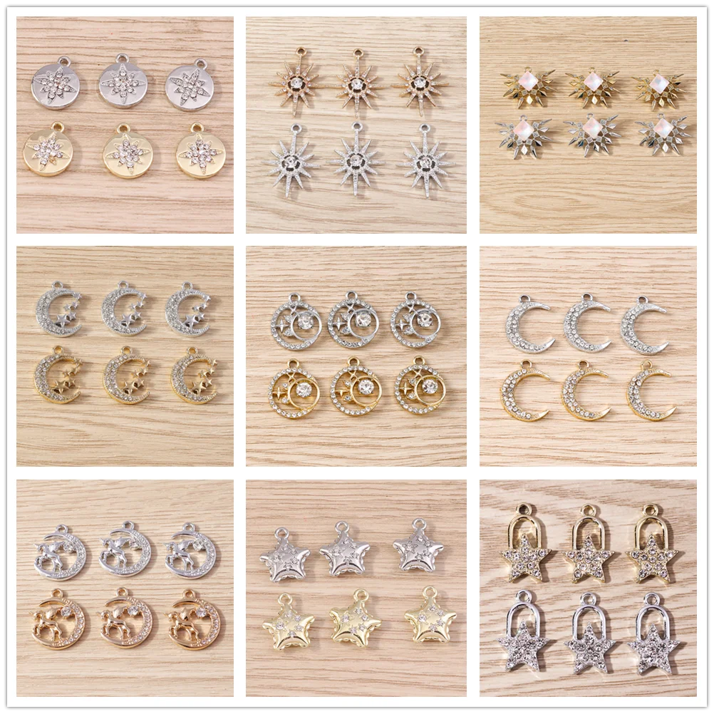 Tusember 10 Stück Exquisite Kristall-Sonnen-Mond-Stern-Anhänger für Schmuckherstellung, Modische Ohrringe, Halsketten, DIY-Anhänger – Detail 1