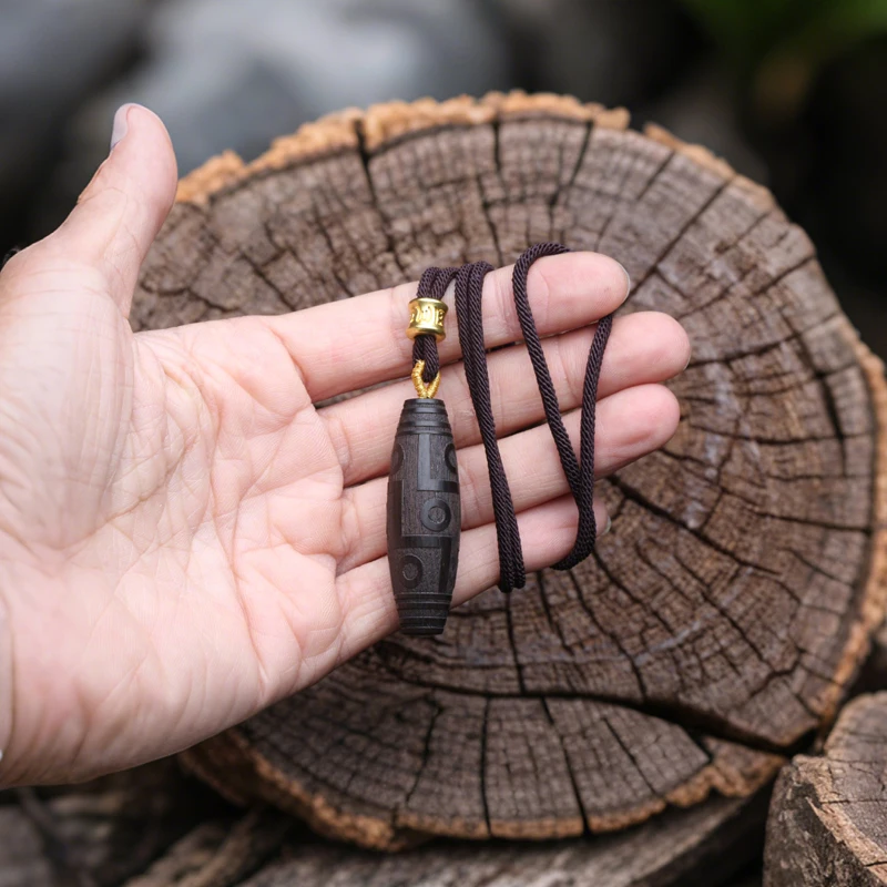 

Tibetan-style Nine-Eye Dzi Bead Ebony Bracelet DIY Buddhist Amulet Feng Shui Pendant Lucky Gift Accessory