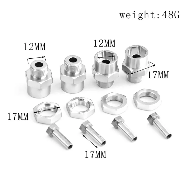 AM-4PCS Metal Hex Adapter 12mm to 17mm Wheel Hex Hubs Adapter Extension Conversion Nuts for 1/10 RC Car,Gray