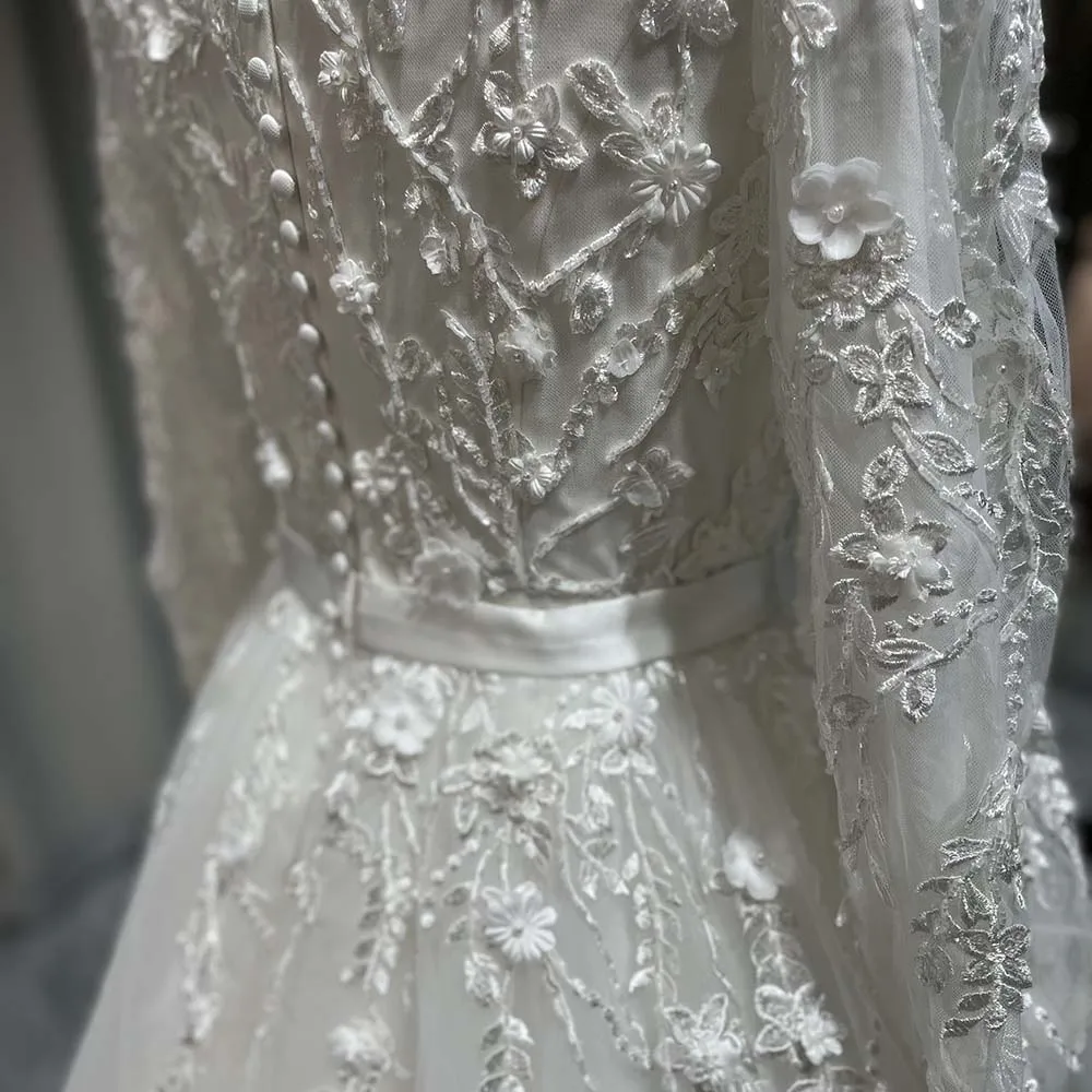2025 New A-line Wedding Dresses for Women Zipper Court Train Lace Muslim Vestidos De Novia for Brides Robe De Mariée QW01790