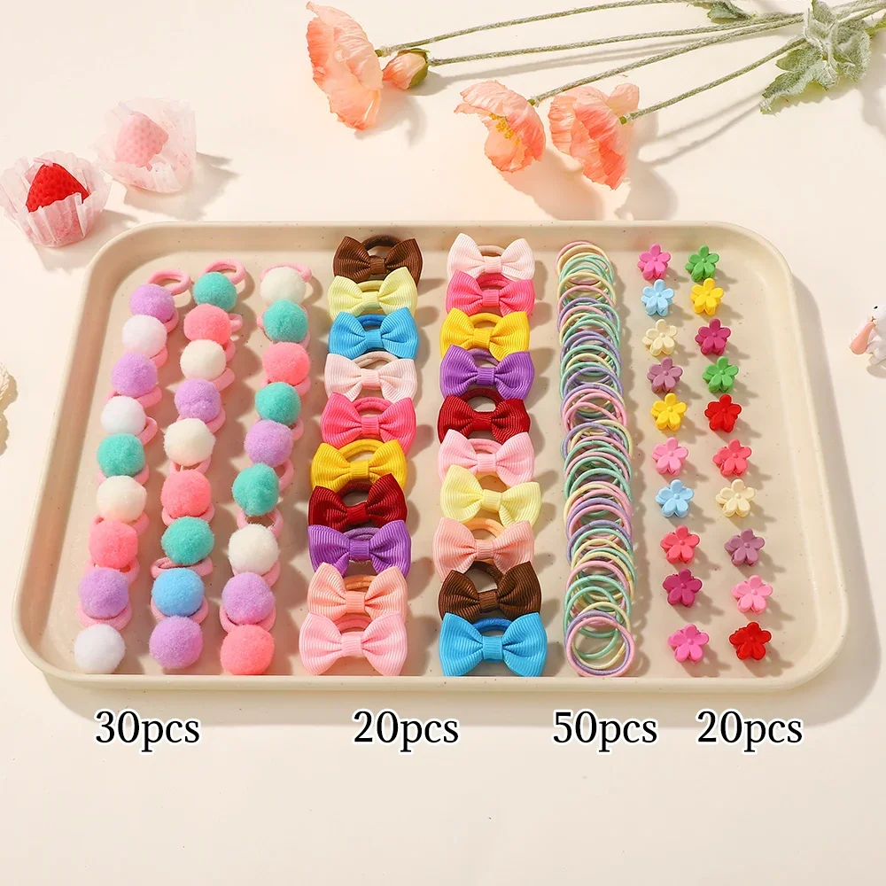 

BABY BOWS 120Pcs/lot Colorful Bowknot Hair Bands Kids Elastic Ponytail Holders Rubber Bands for Children Hair Accessories