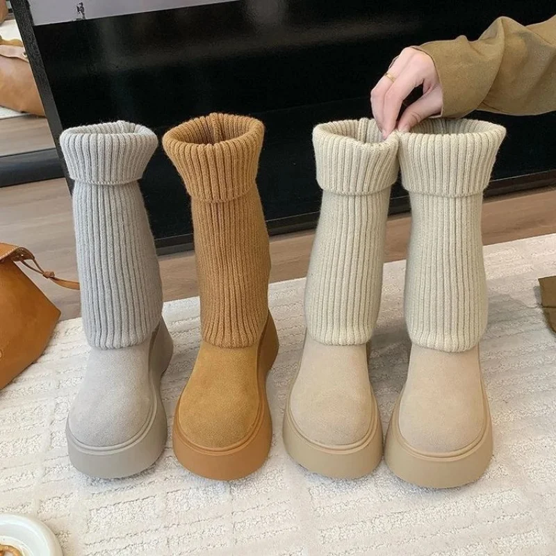 

2026Новые ботинки на эластичных носках, односторонние повседневные осенне-зимние универсальные вязаные ботинки в уличном студенческом стиле