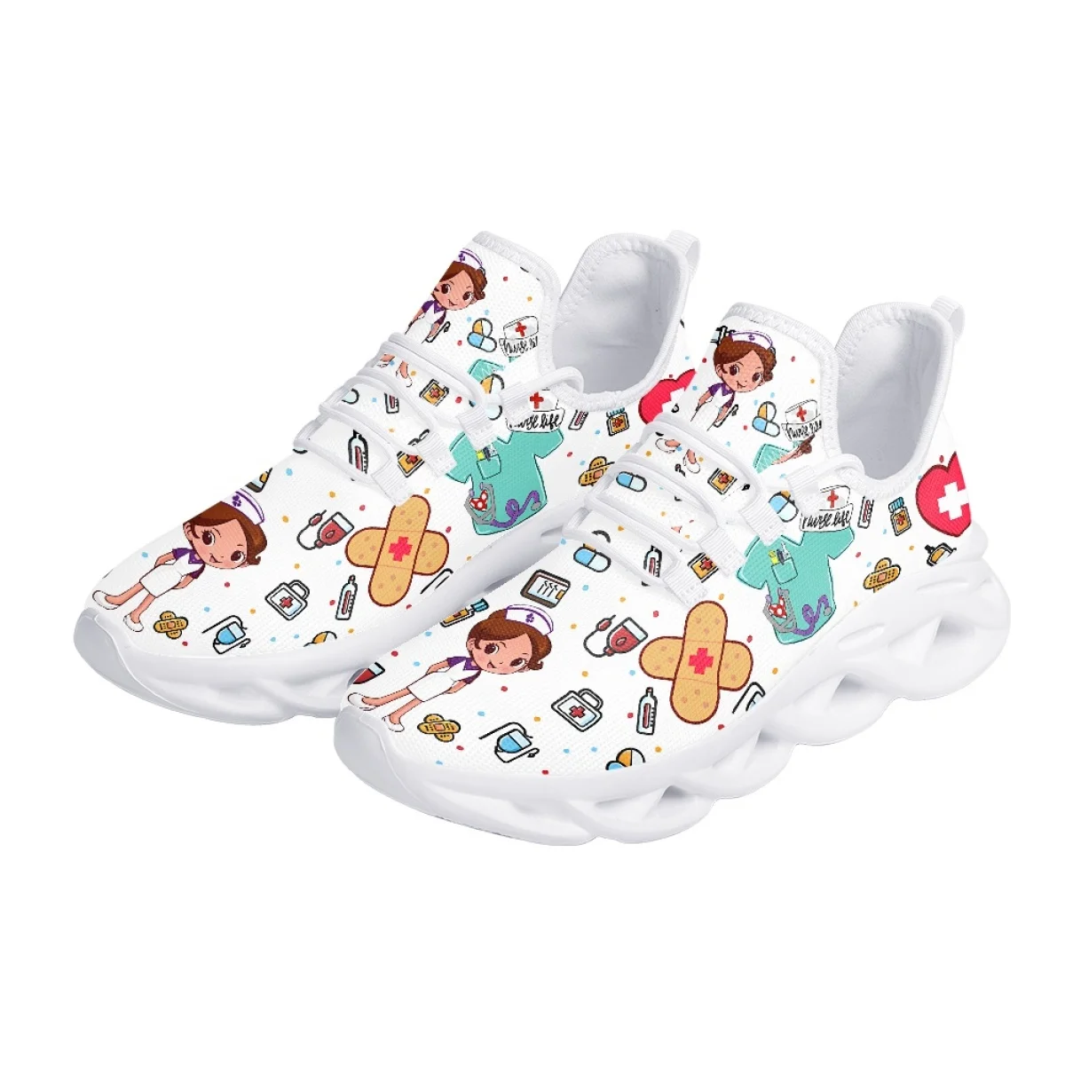 INSTANTARTS Cute Nurse Print Medical Supplies Pattern Women's Mesh Sneakers Casual Running Shoes for Female Light Nurse Footwear