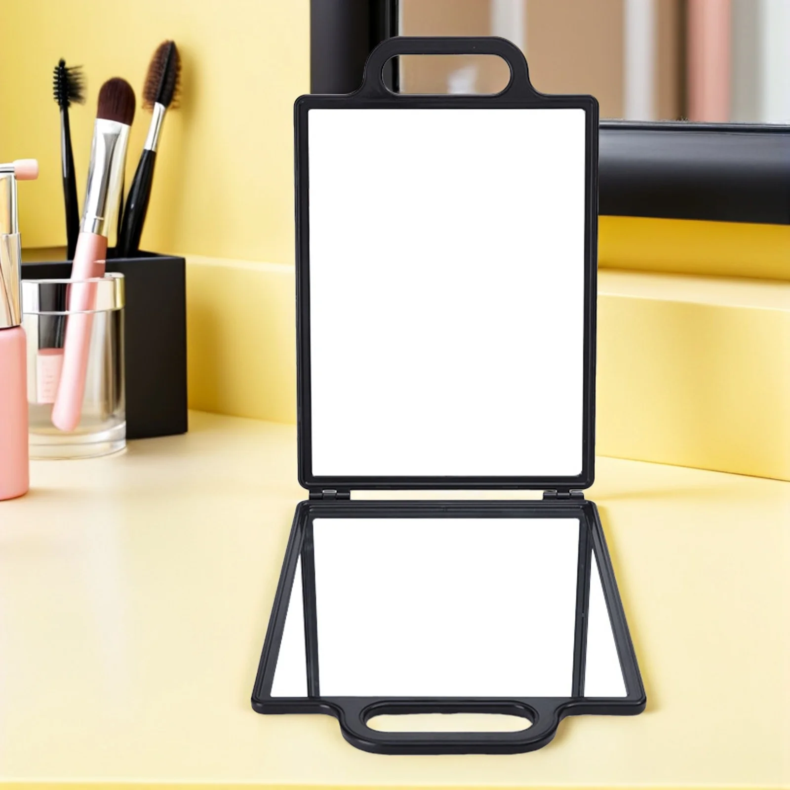 

Double-Sided Hair Salon Mirror Foldable Rear View Handheld For Haircut Styling Portable Unbreakable Makeup Tray Design Salon