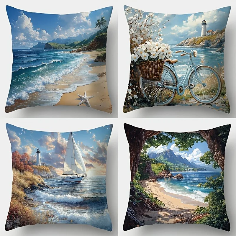 

Наволочка с прибрежным пейзажем: наволочка для подушки Serene Beach и Seaside Scene для расслабляющего морского домашнего декора дивана