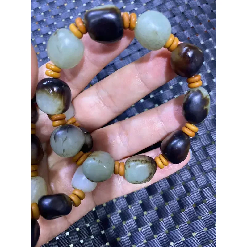 

Natural Hotan jade bracelet real jade with certificate bracelet necklace DIY handmade men and women style exquisite jewelry GIF