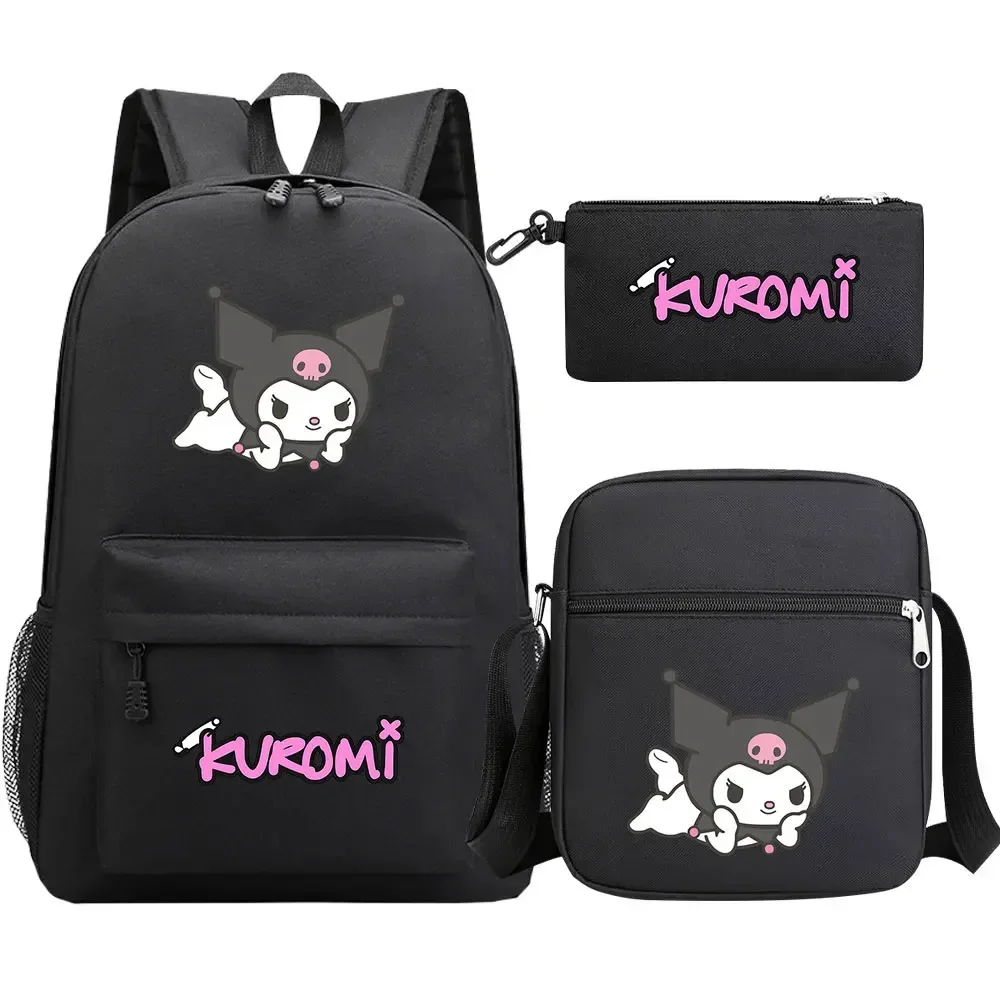 Sac à Dos de Voyage Kawaii Kuromi pour Garçon et Fille, Cartable pour Livre d'École pour Enfant, pour Femme et Adolescent, 3 Pièces