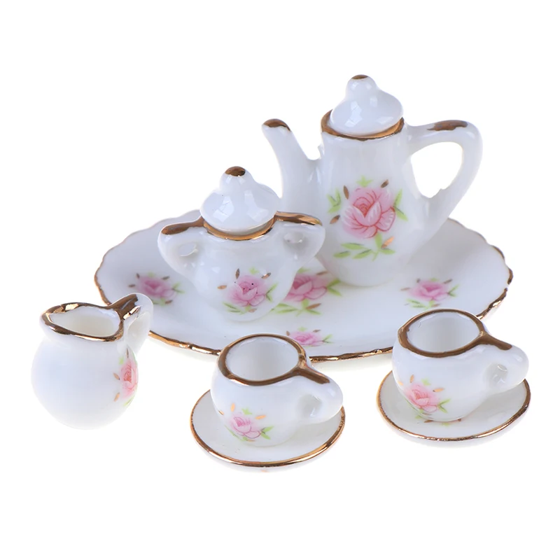 

//8Pcs high quality 1/12 Dollhouse Miniature Dining Ware Porcelain Tea Set Dish Cups