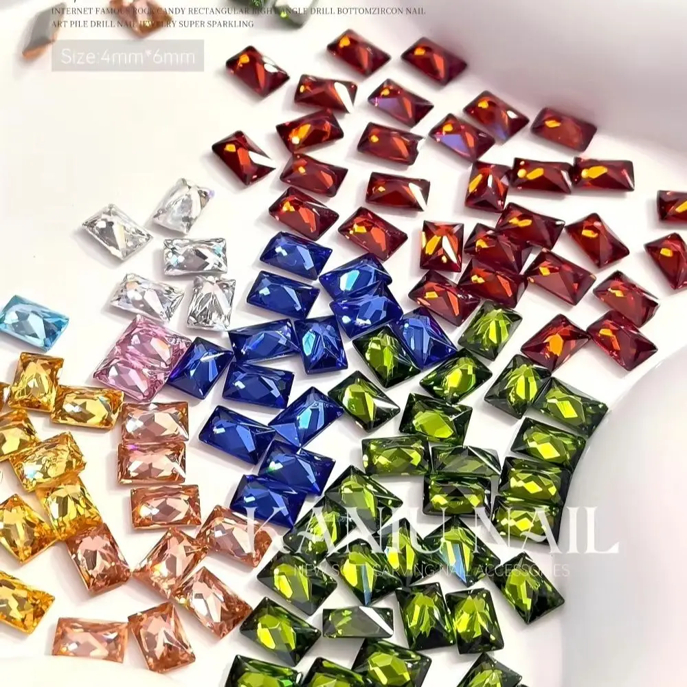 20/50/100 Stück gemischte Farben 4x6MM flache Rückseite rechteckige Icy-Strasssteine für Nägel, glänzende Glaskristallsteine, Diamanten – Detail 3