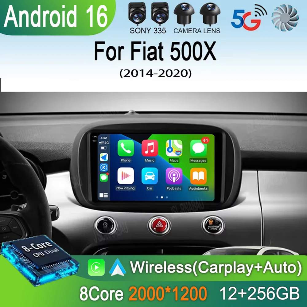 

Автомагнитола Android 16 Carplay Auto для Fiat 500X 2014-2020, мультимедийный видеоплеер, навигация GPS, стерео, WIFI+4G, 2 Din, 2din, DVD
