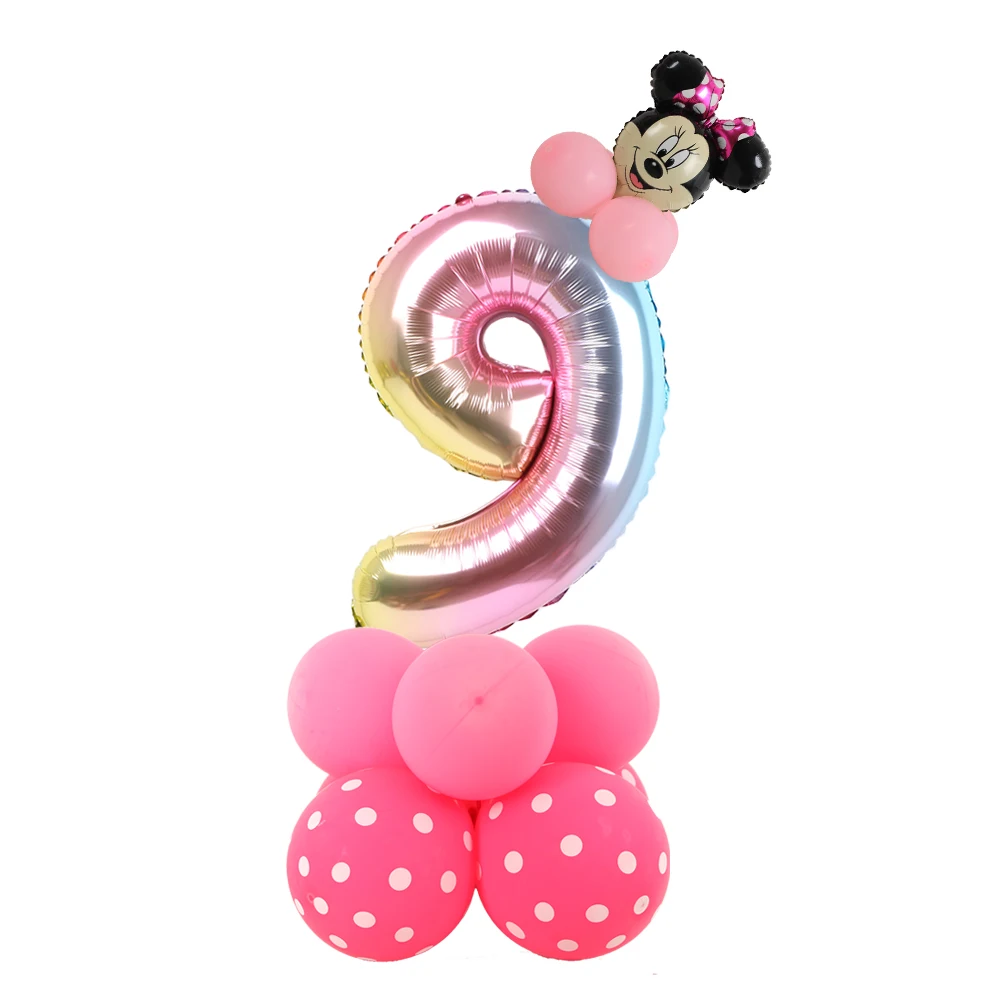 1 Set Minnie Numbers Balloon Gradient Rose Red Pink Number Mouse Head Balloon Column Girl Birthday Party Baby Shower Party Decor