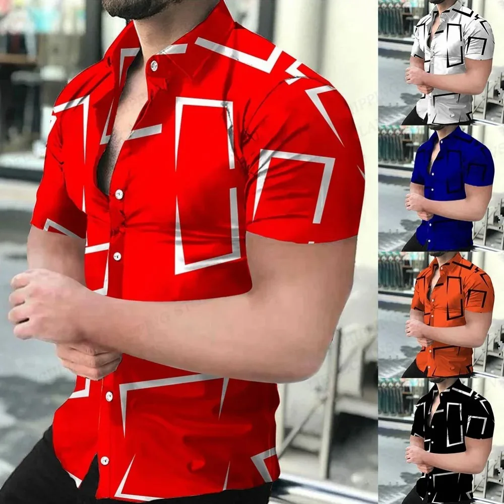 Geometriai 3d nyomtatás part shirts Porhanyós Ingujj Hawaii shirts men's blouses Grafikus Ing Kuba camisa men's Öltözés