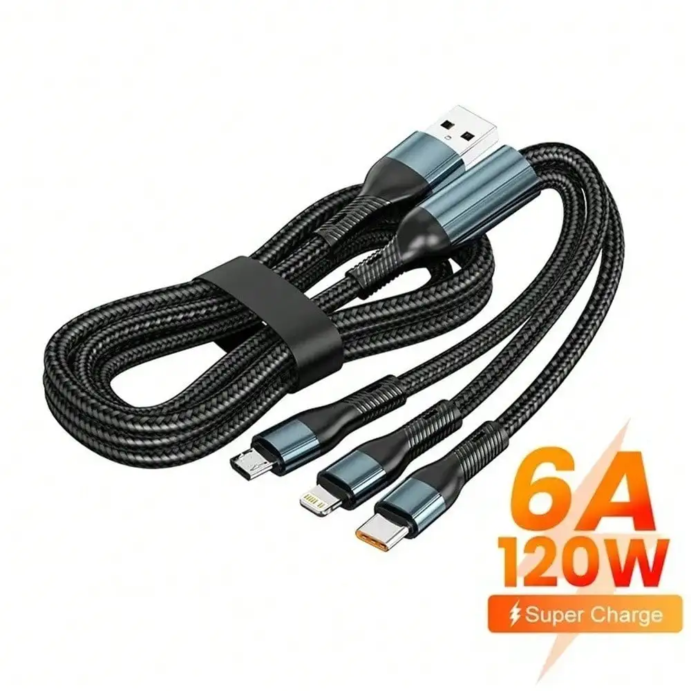 

Кабель для быстрой зарядки 120W, плетеный, три в одном, Type-C, супербыстрая зарядка, универсальный, для автомобиля, подарок для женщин