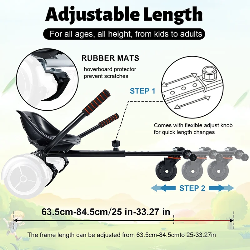 Hoverboard Seat Attachment Go-Kart Fits 6.5”/ 8”/ 10” Hoverboards, Hover Cart for Kids & Adults, Accessory for Self Balancing Sc