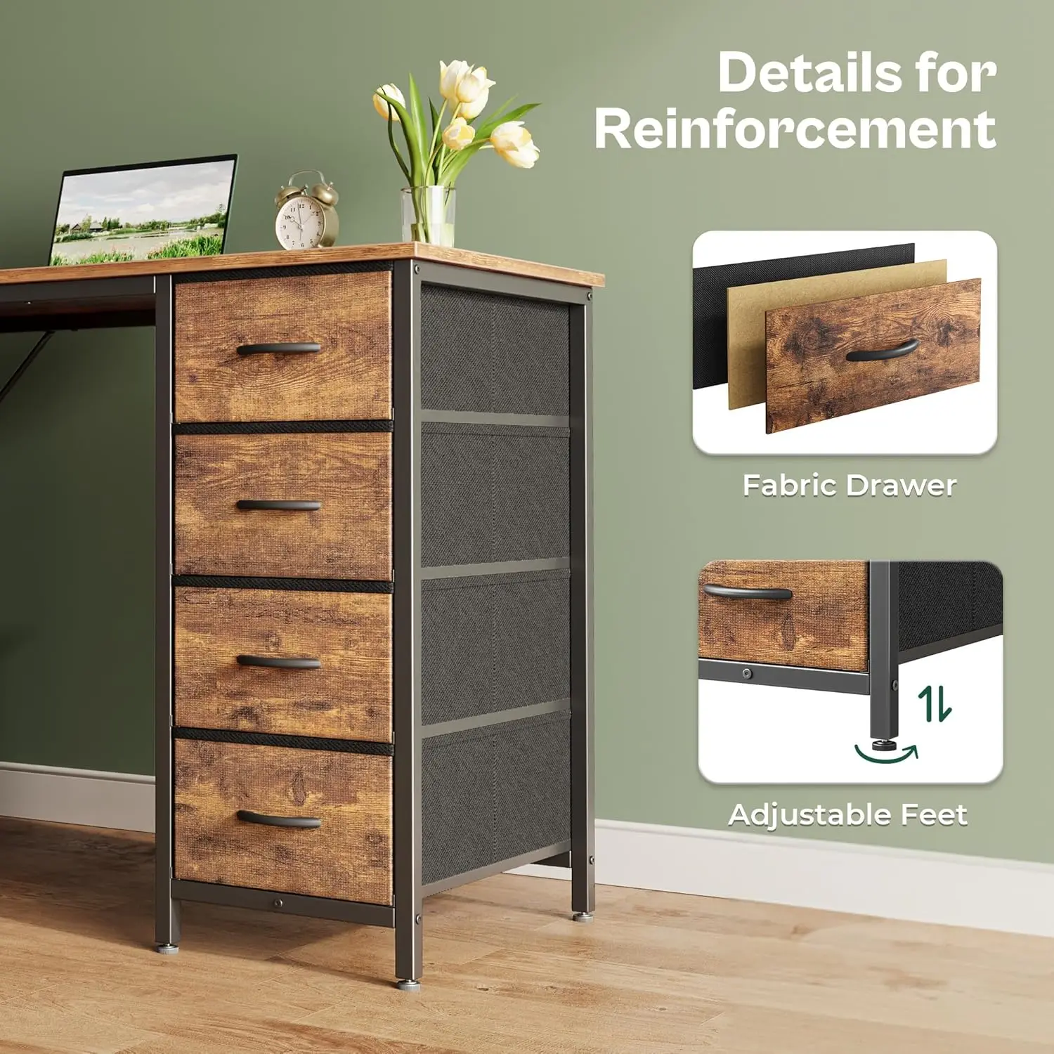 مكتب مكتب مقاس 47 بوصة مع 8 أدراج قماشية، مكتب عمل كبير للتخزين لألعاب الدراسة المنزلية