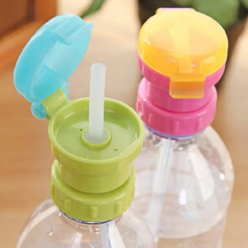 Kids Water Bottle Cap Spill Proof Juice Soda Water Bottle Twist Cover Cap with Straw Safe Drink Straw Sippy Cap Feeding for Kid