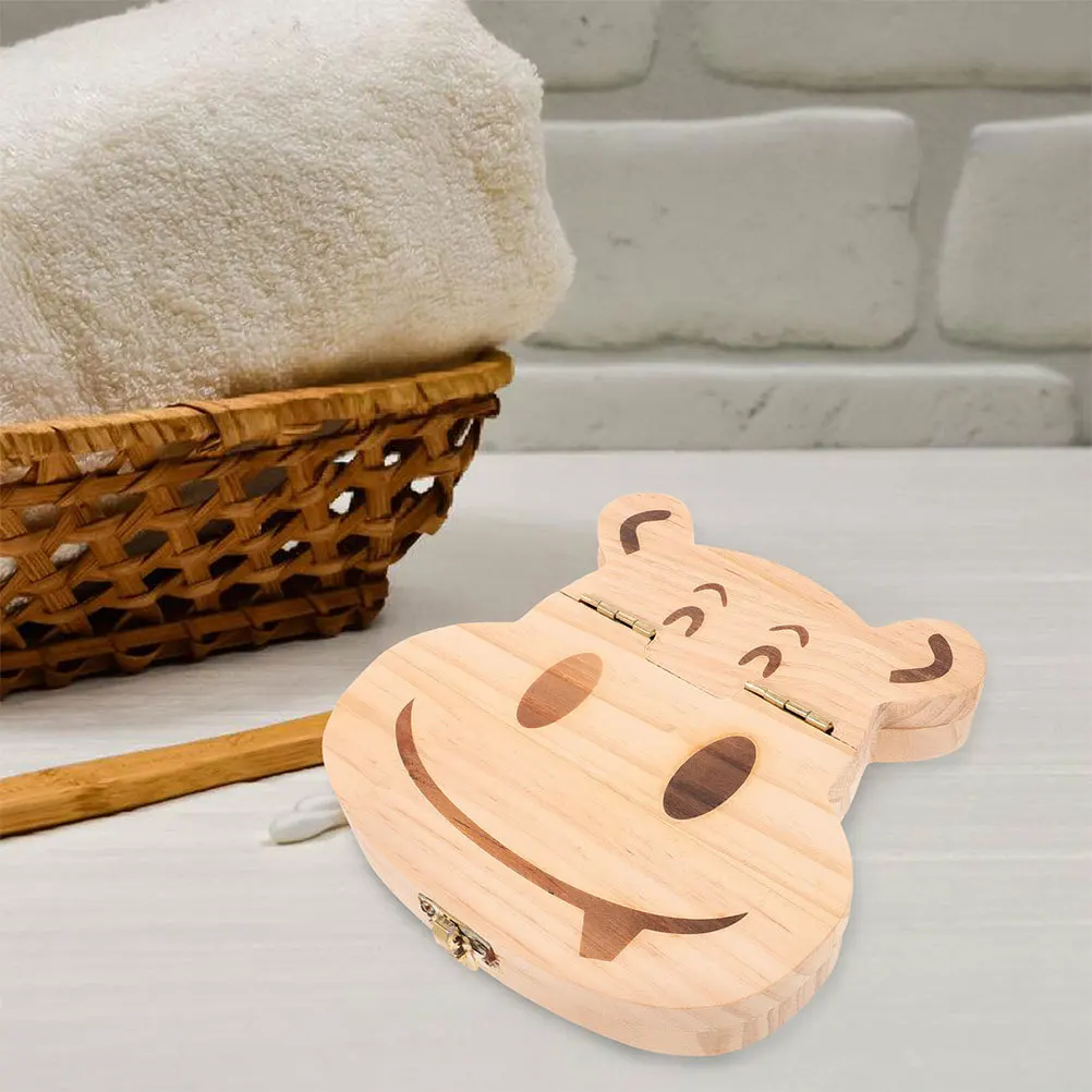 

2Set Wooden Hippo Tooth Keepsake Box Durable Baby Teeth Storage Organizer Cute Kids Wooden Tooth Container