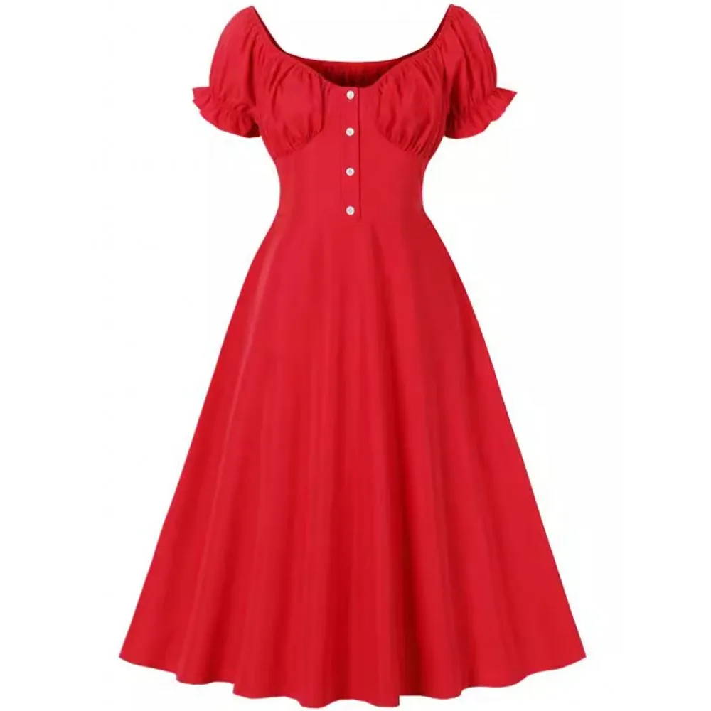 Women Summer Pin Up Casual Party Dress Short Sleeve Retro Robe 60s 50s Vintage Rockabilly 1960s 1950s Swing Dress Vestidos