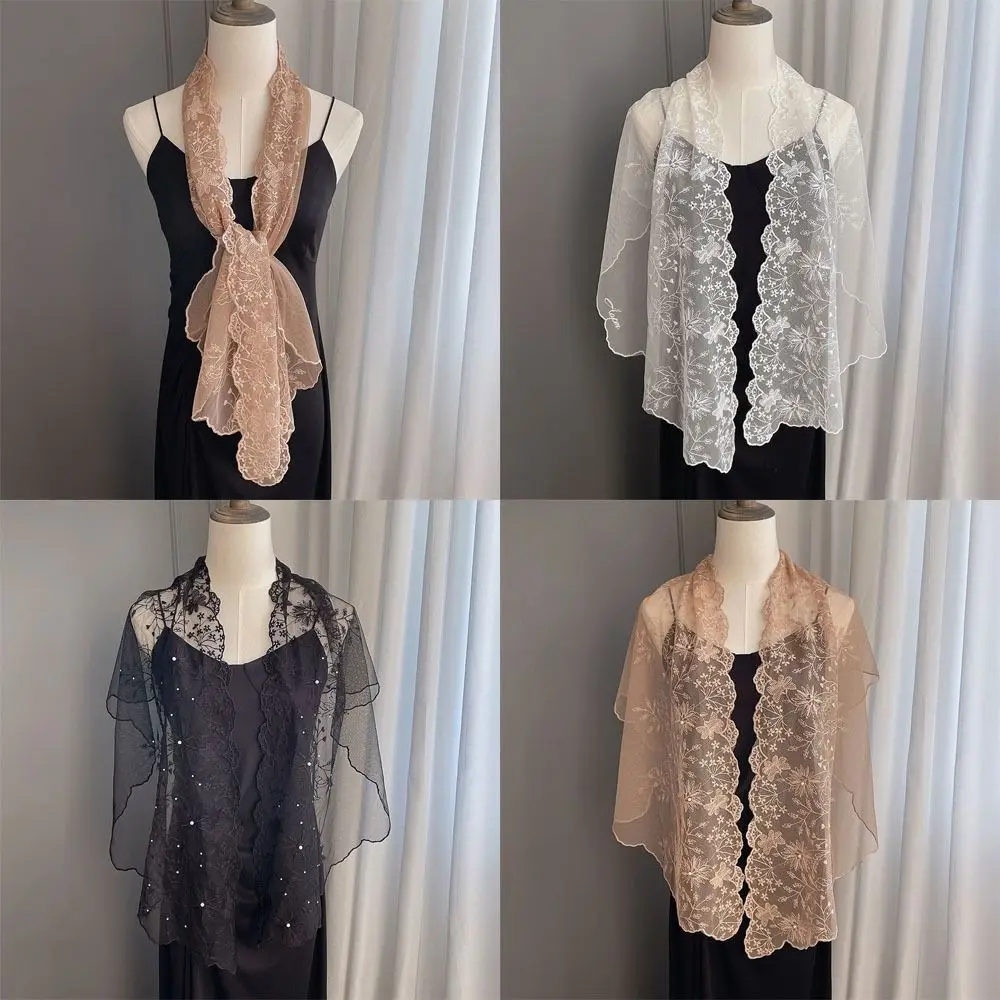 

Casual Retro Women's Lace Scarf Elegant Embroidered Flower Sunscreen Shawl Long Female Headscarf for Women