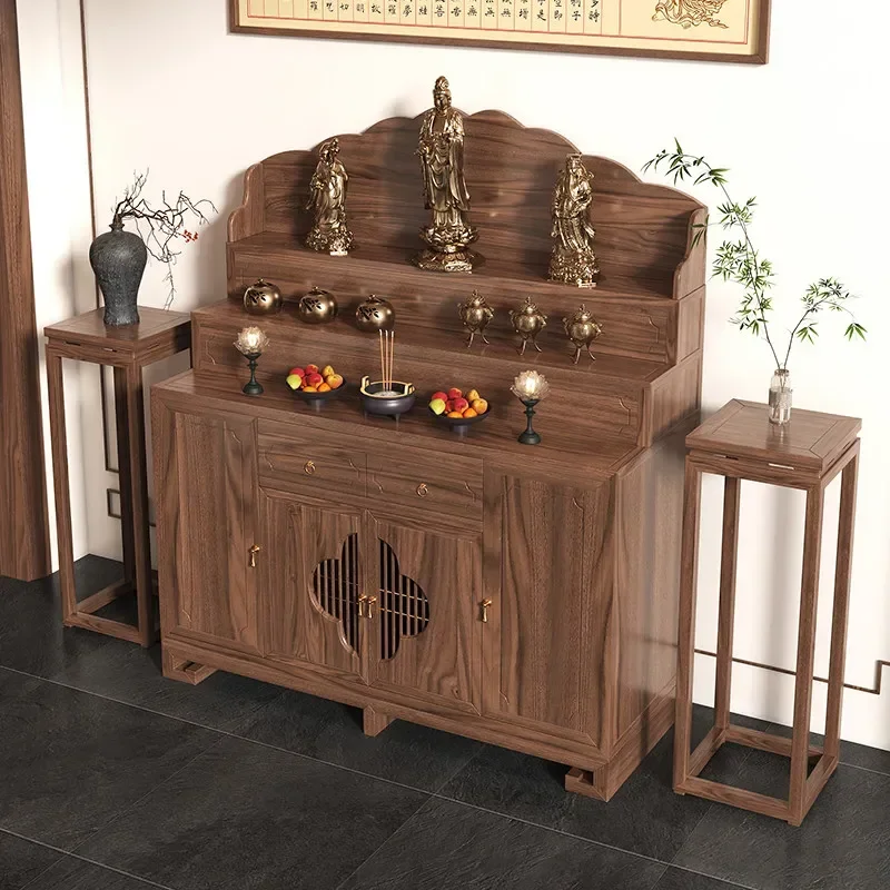 Tibetan Style Three-Layer Offering Table Incense Case Home Buddha Hall Solid Wood Buddha Altar Modern