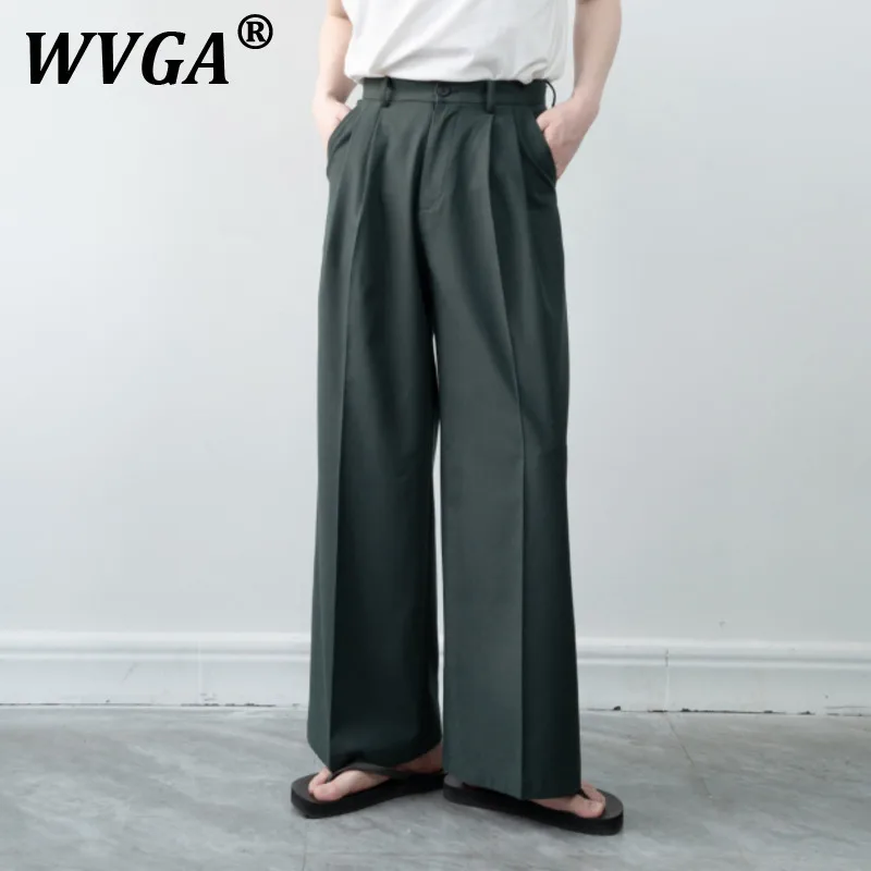 

WVGA Весна Лето Новые Мужчины Tide Y2K High Street Хлопок Лен Нишевый Дизайн Ниша Шикарный Повседневный Драпированный Широкий Костюм Брюки Ins W8343