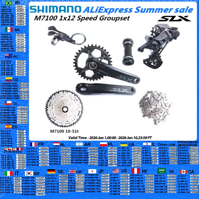Zestaw SHIMANO SLX M7100 170mm 175mm 32T 34T Zestaw 1x12-rzędowy M7100 Przerzutka Tylna Manetka Przerzutki Mechanizm Korbowy Kaseta Micro Spline