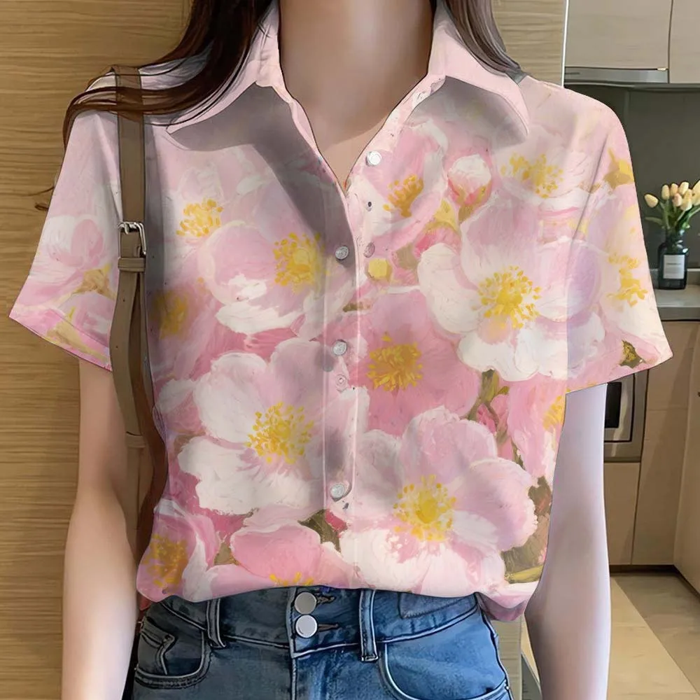 

Womens Short Sleeve Shirts Button Fashion Floral Pattern 3D Printed Casual Beach Shirt Summer New Casual Y2k Women's Clothing