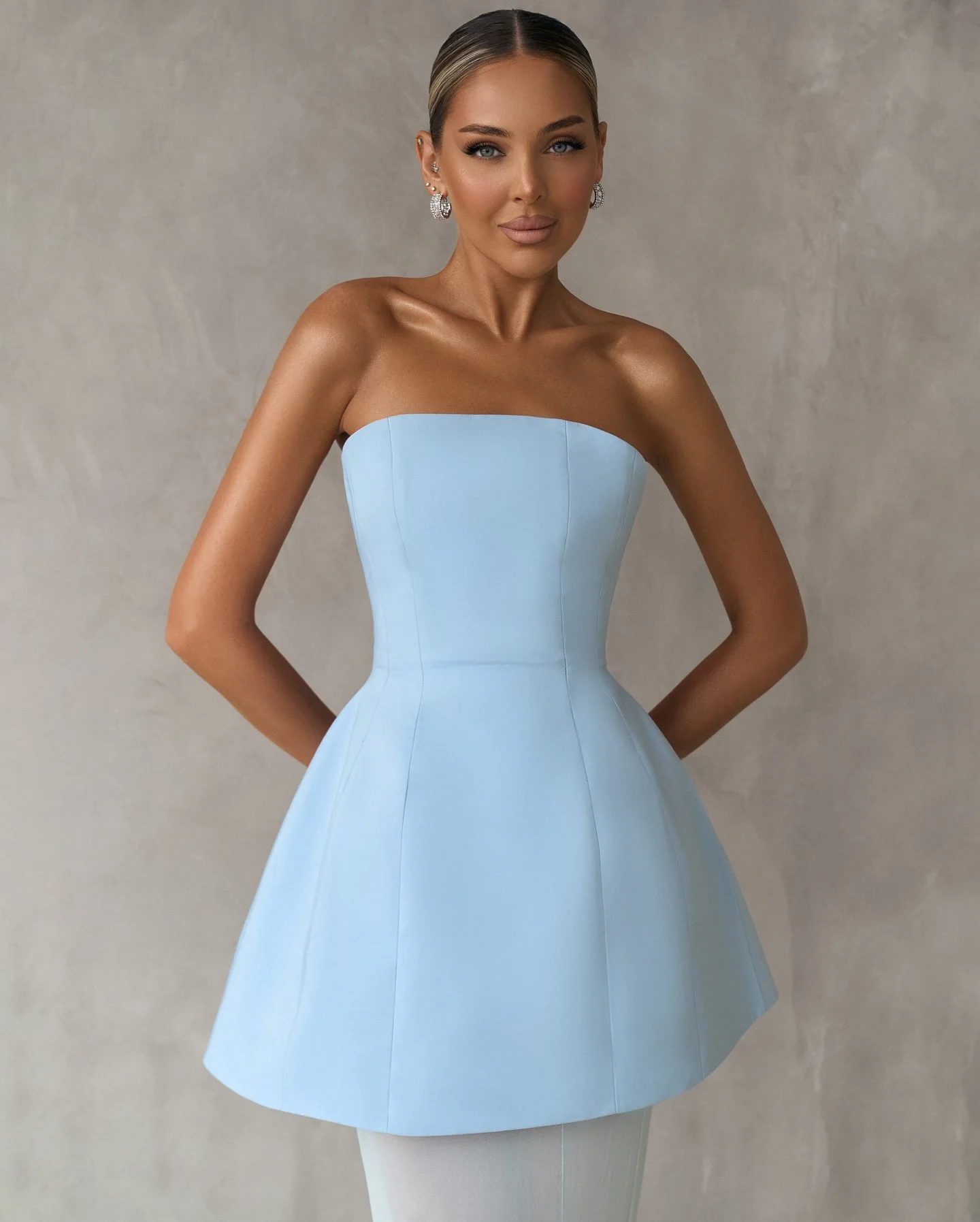 Prachtige babyblauwe lange galajurken 2025, strapless formele outfit, damesjurken voor bruiloften, op maat gemaakte maxi-avondjurk, gala