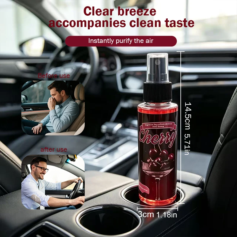 1pcs Cherry Premium Car Air Freshener, 100ml Fragrance Spray for Cars, Homes, Clothes and Bathrooms, Long-Lasting Pleasant Scent, Romantic Atmosphere, Ideal for Wardrobes, Pet Rooms, Lockers, Shoe Cabinets, Offices, Hotels, Gifts, Weddings/Travel