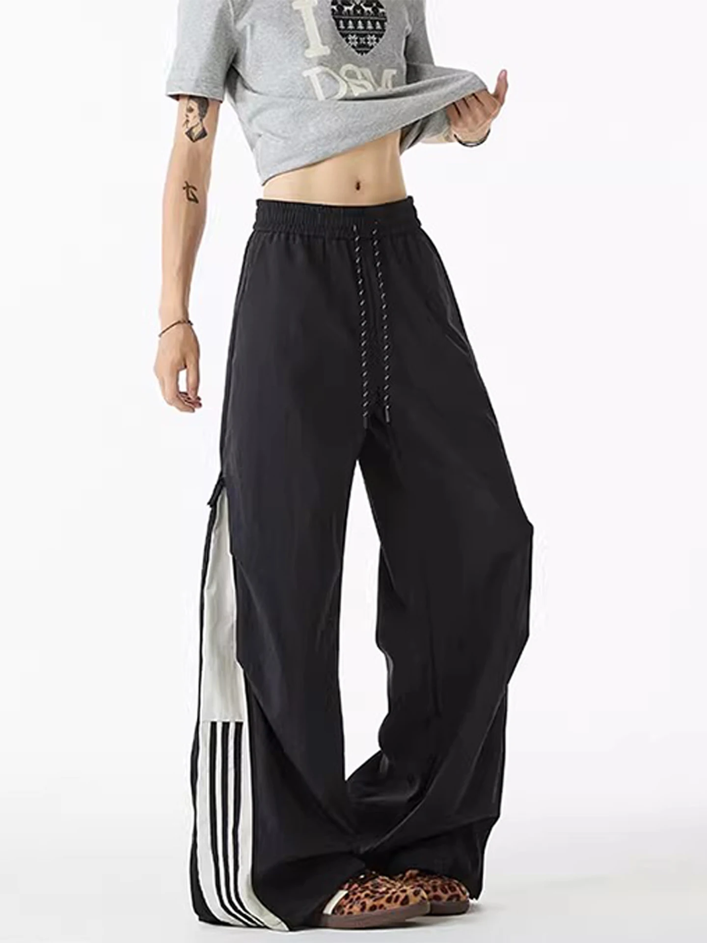 

American Sle Tee Bars Casual Pants Men Summer Thin High Street Haome Qui Dry Breathable Loose Wide Leg Straight Leg ...